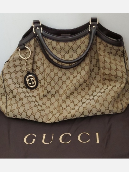 Authentic Gucci Beige GG Canvas Satchel with Brown Leather Trim - Picture 2 of 16